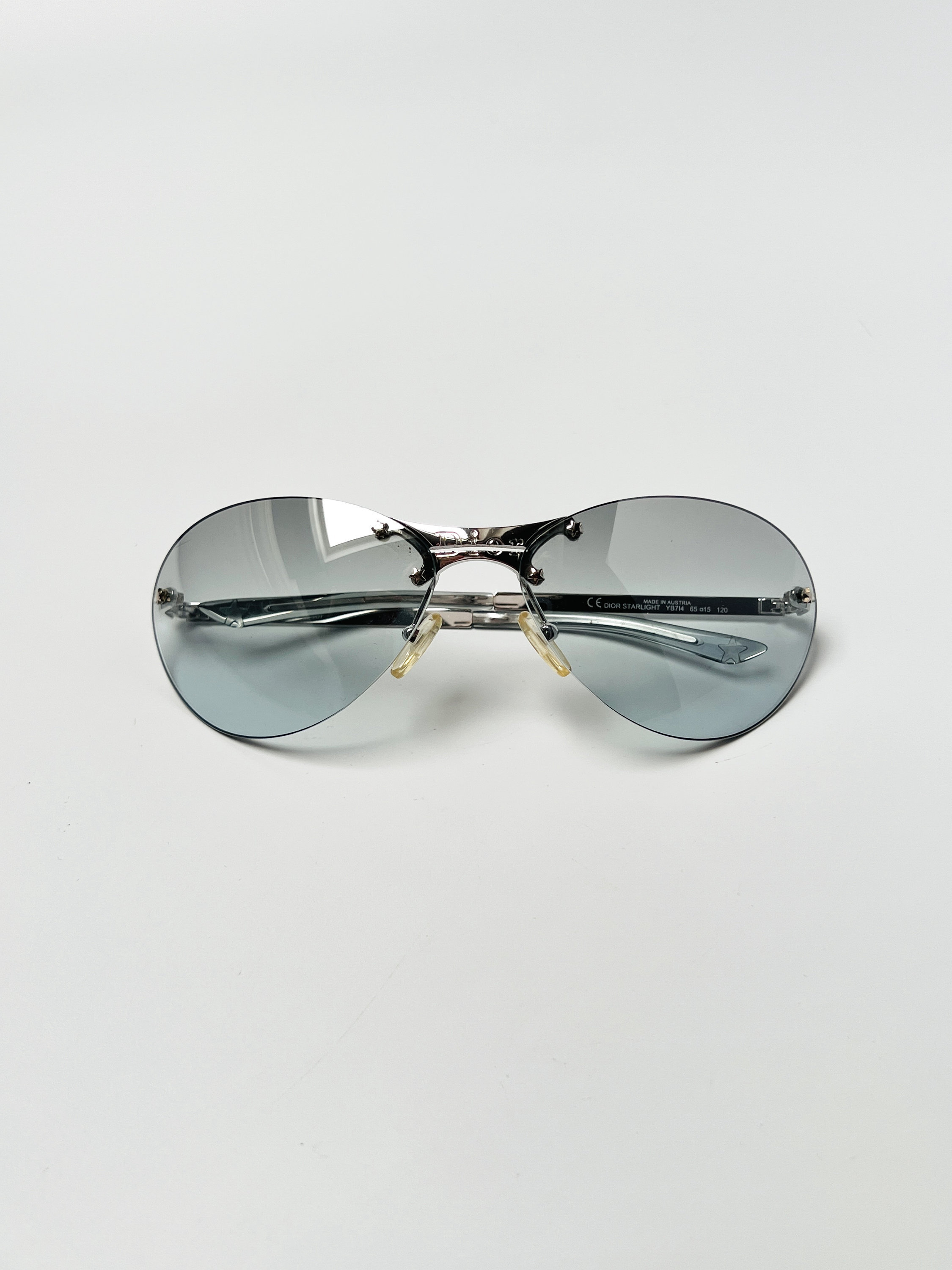Christian Dior Sunglasses Aviator Rimless Logo Silver Blue Tinted Oval Star Monogram Starlight Vintage Authentic Etsy Canada