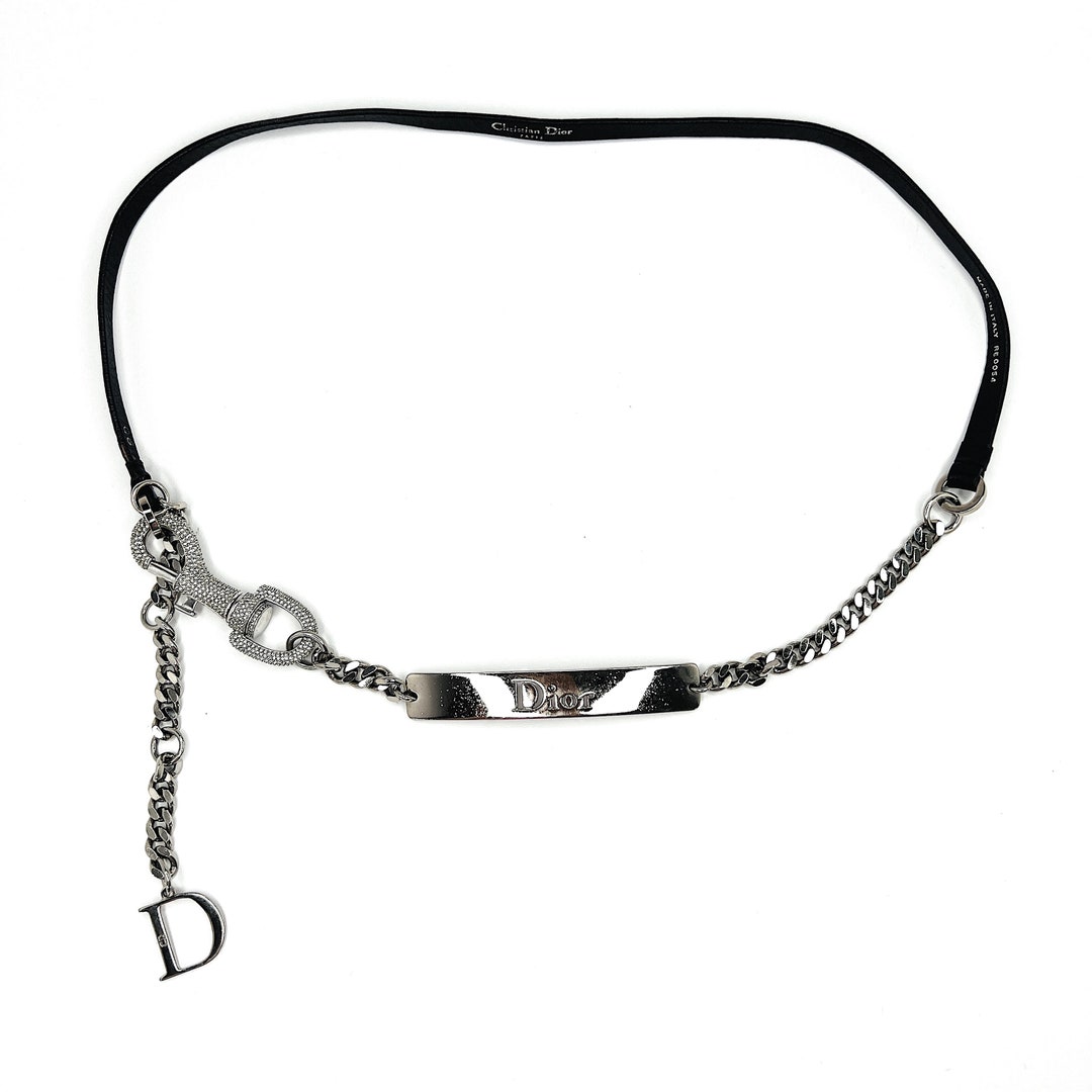 Christian Dior Belt Bondage Logo Silver Metal Chain Black Etsy