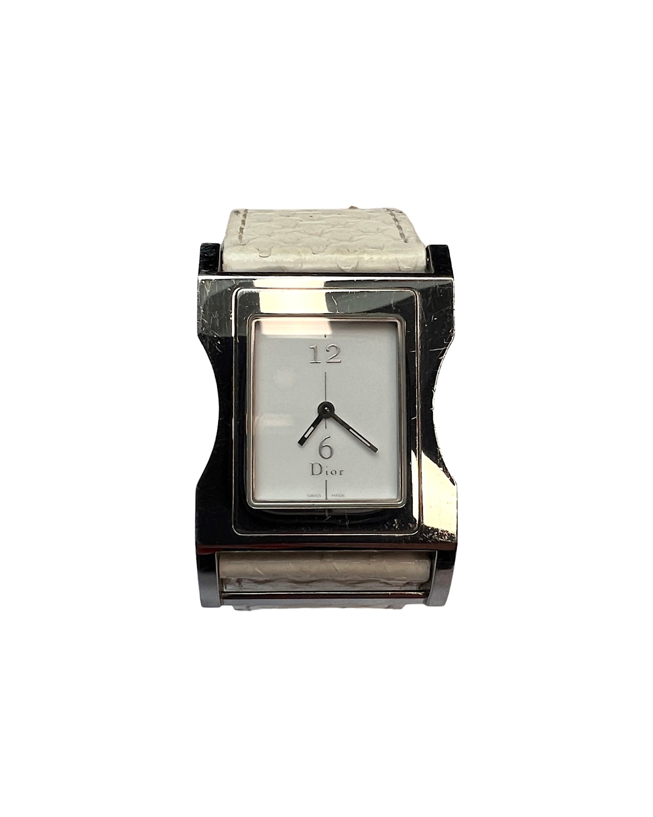 Christian Dior Watch Wristwatch Silver Cream White Dial Python