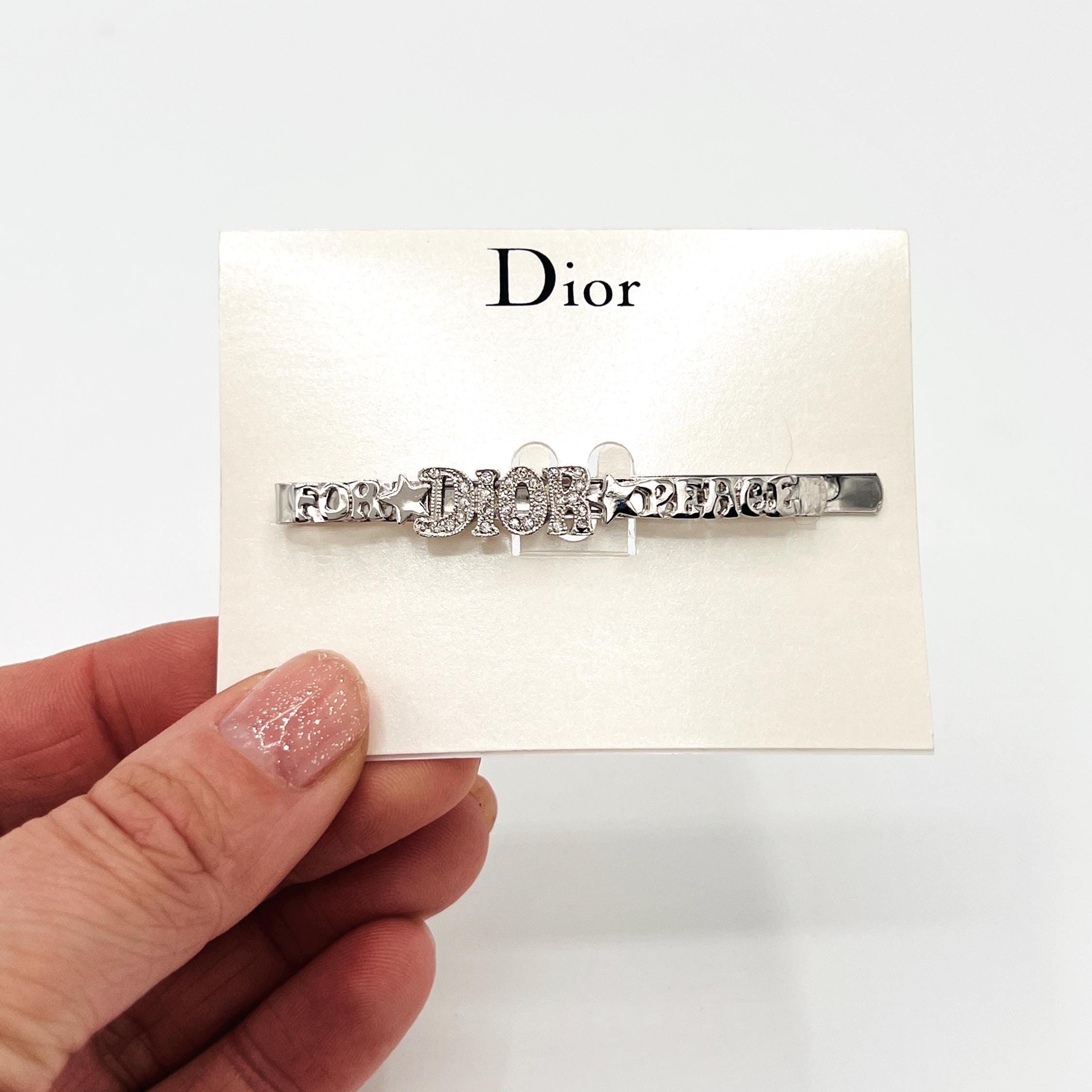 Dior for Peace Logo Hair Clip Slide Accessory Logo Silver