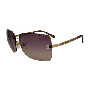 Chanel Sunglasses Logo Rimless Square Oversized Pink Gradient Gold CC Metal Frames 4112 Vintage Y2K 2000s Authentic