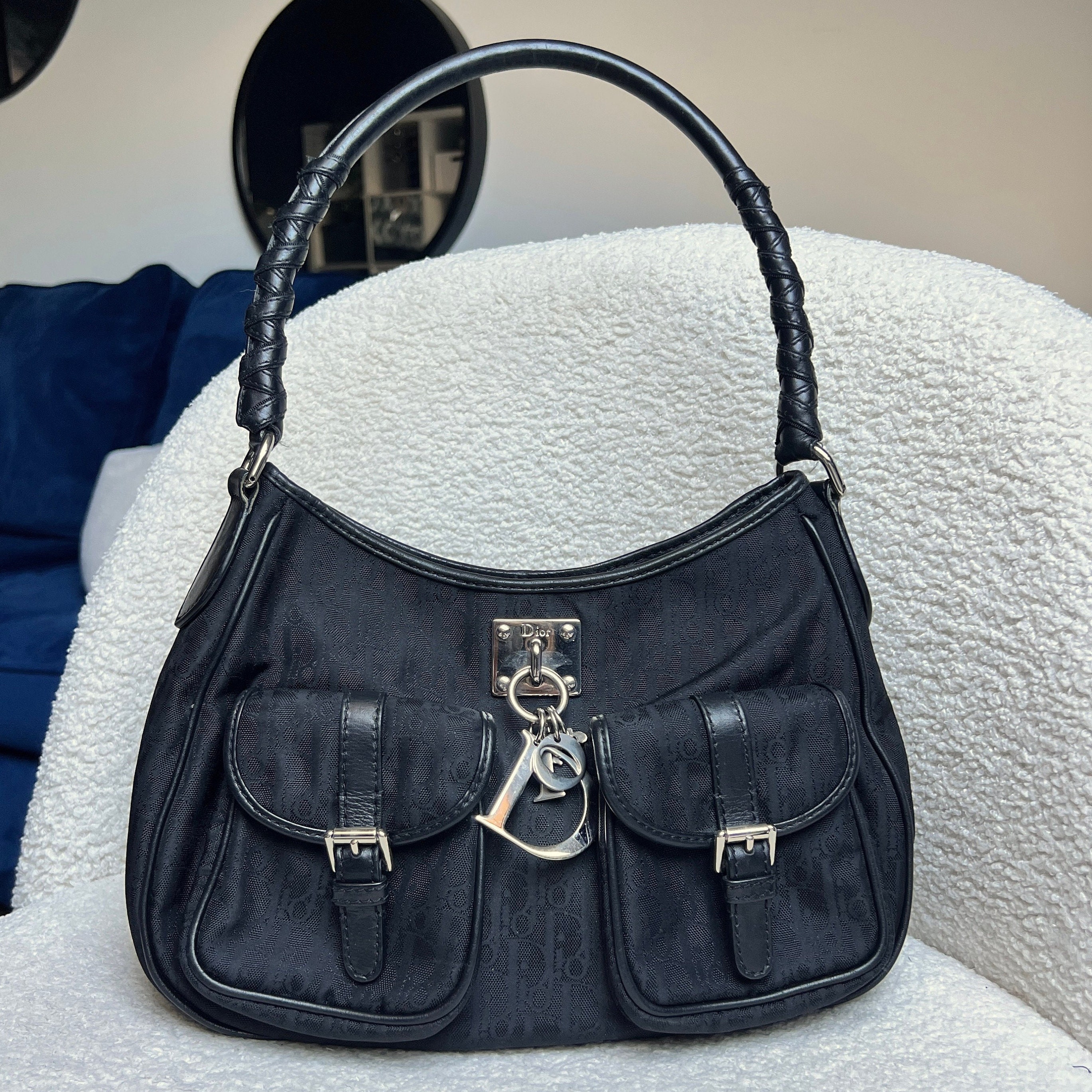Christian Dior Shoulder Bag Black Diorissimo Logo Monogram