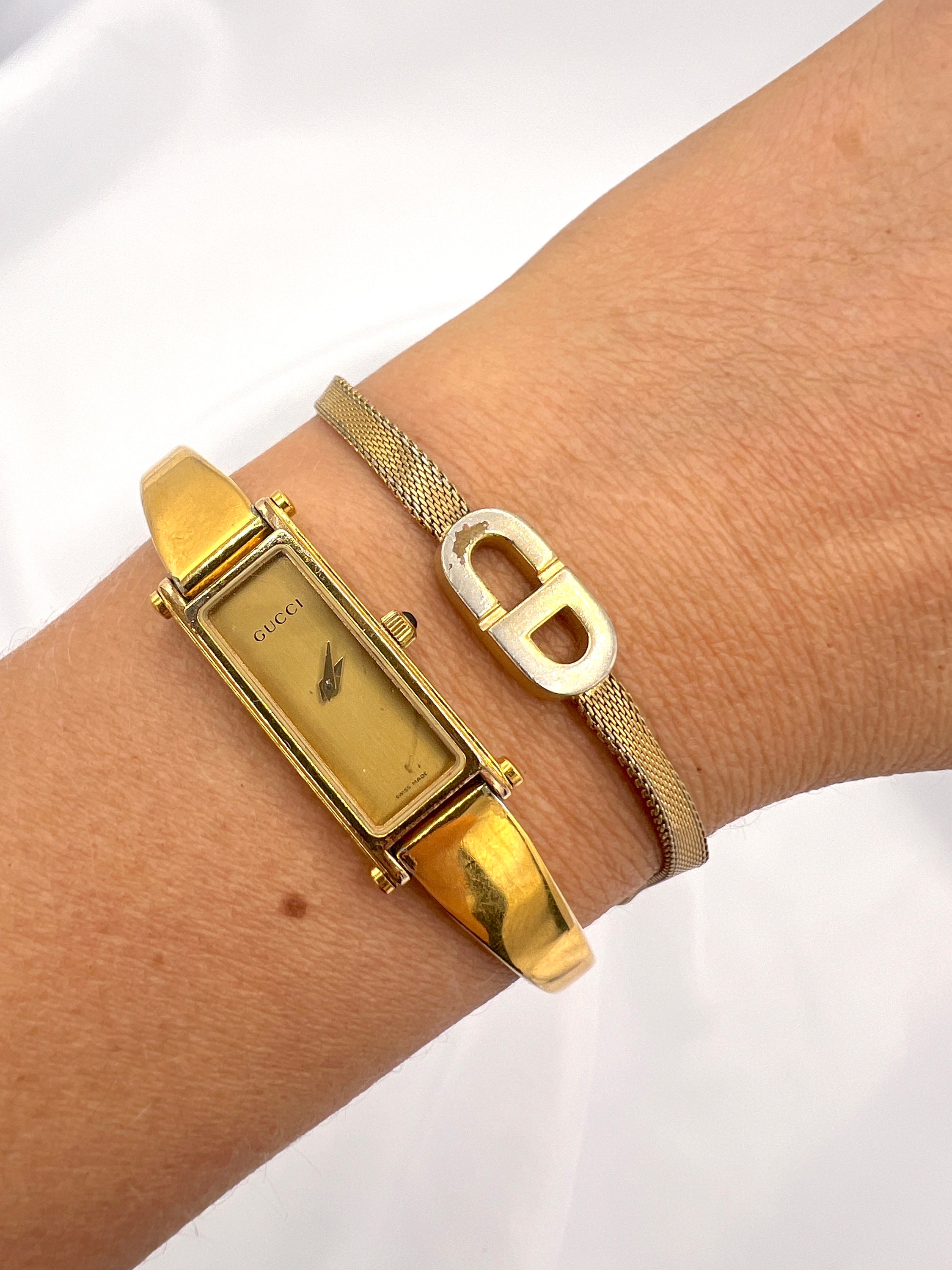 Christian Dior Bracelet Gold CD Logo Monogram Metal Braided