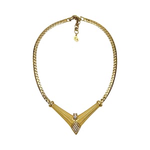 Christian Dior Necklace Gold Chain Crystal Cream Vintage 1980s Authentic Statement