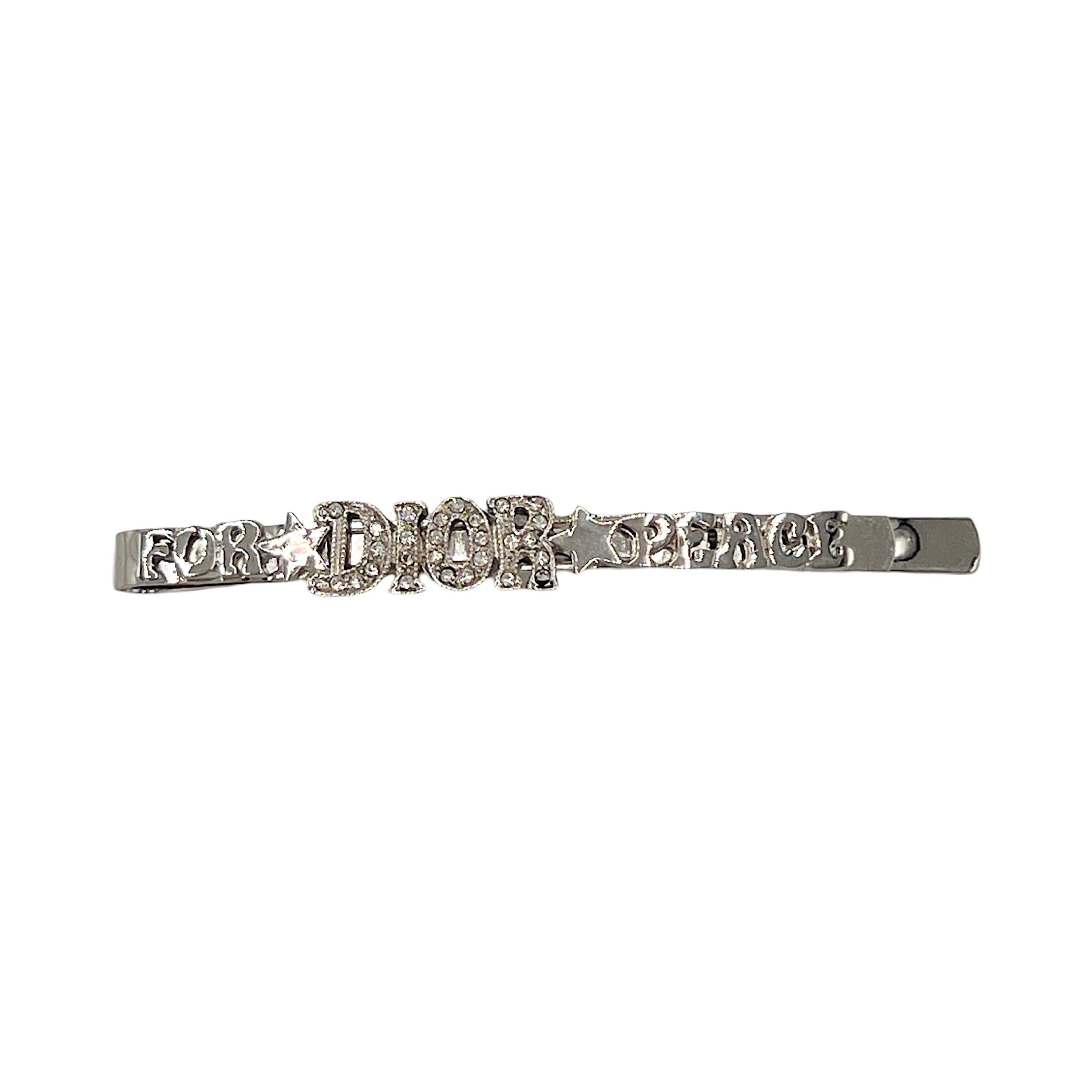 ヴィンテージ★ Christian Dior メタル クリスタル ヘアクリップ Dior for Peace Logo Hair Clip Slide Accessory Logo Silver