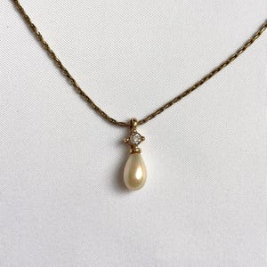 Christian Dior Necklace Gold Pearl Droplet Vintage Crystal Chain 1980s Authentic