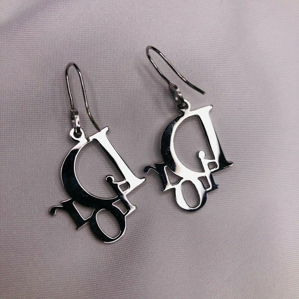 Christian Dior Earrings Logo Silver Monogram Hook Pierced Etsy UK