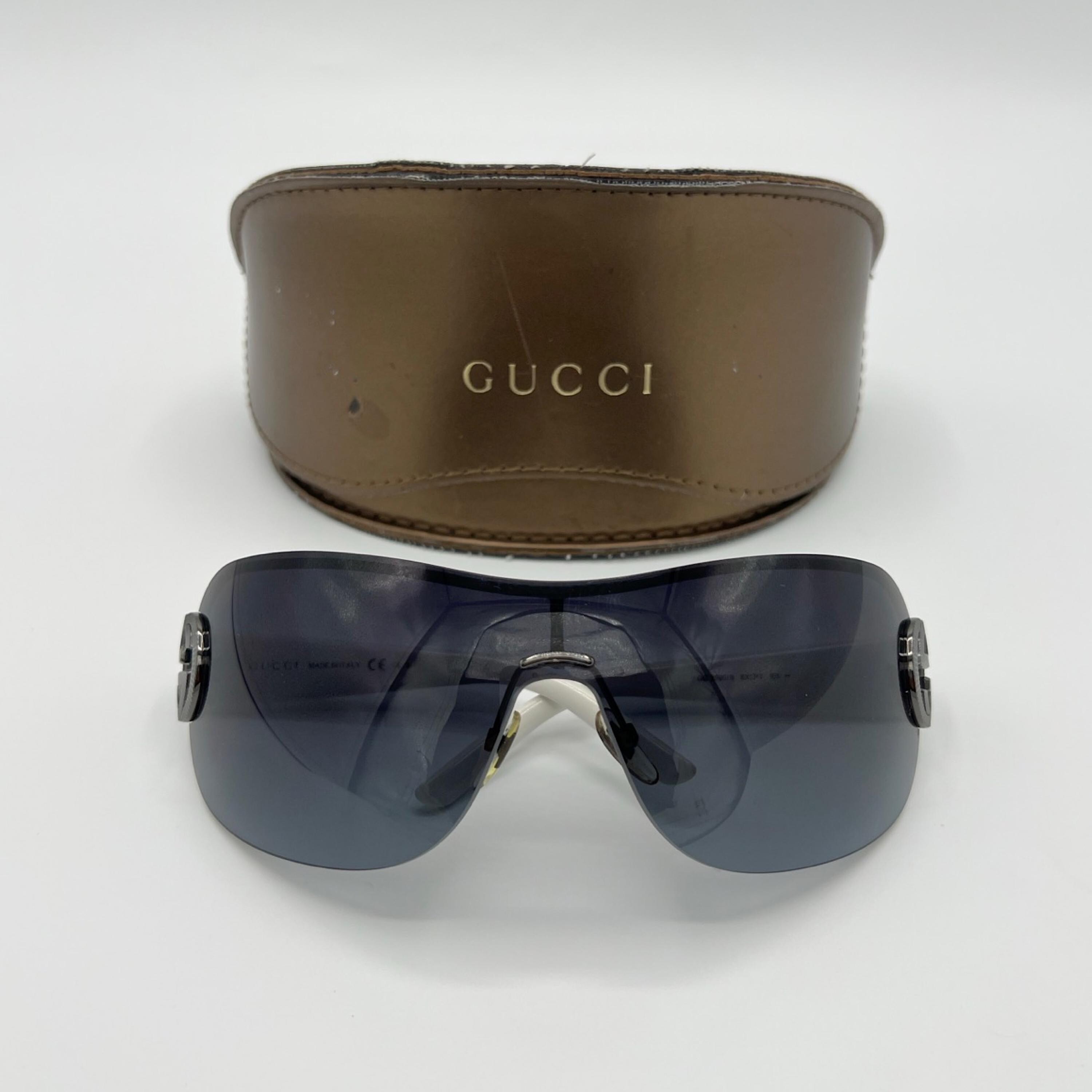 Gucci Oversized Rimless Sunglasses Shield Wraparound White Dark