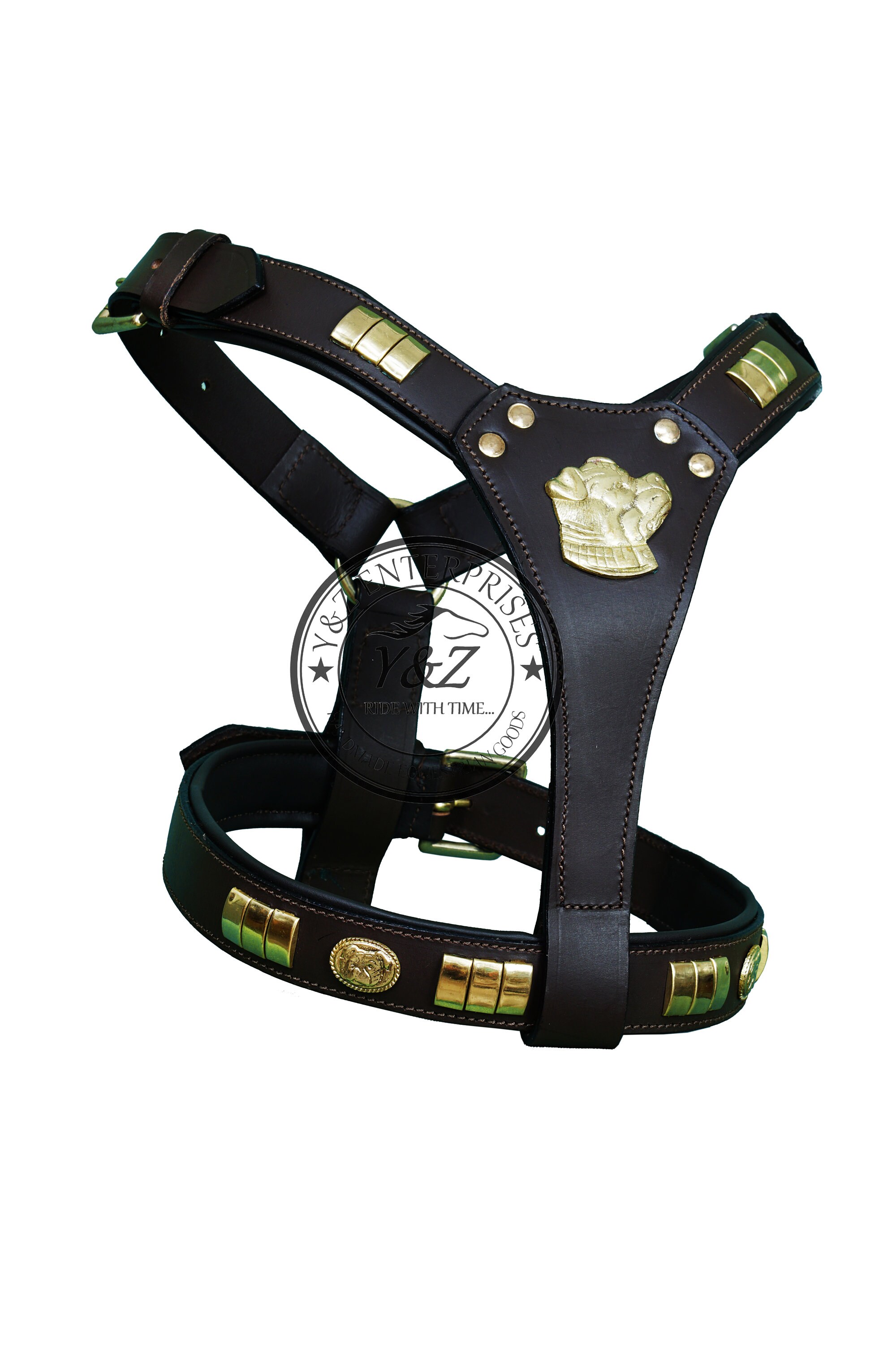 Staffy Face Staffordshire Bull Leather Studd Dog Harness Chain Lead Set