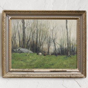 Cows Painting, Farmhouse Landscape, Cattle Painting, Countryside Landscape, Farm Animals Print # 96
