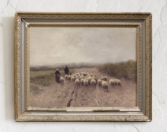 Sheep Meadow Landscape Print: Vintage Farmhouse Wall Art # 38