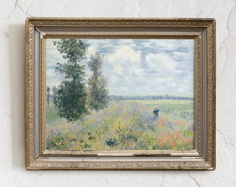 French Country Landscape Print: Cottage Meadow Painting # 12