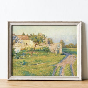 Country Landscape, Meadow Painting, Cottage Landscape, Mailed Print , Farmhouse Decor # 13