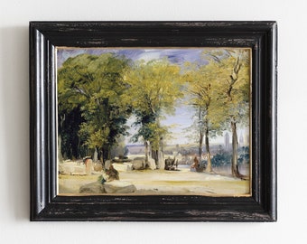 French Country Landscape Art Print: Vintage Garden Painting # 36
