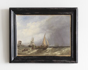Seascape Art Print: Vintage Sailboat Scene, Beach House Decor # 97
