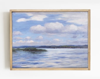 Vintage Lake Landscape Painting: Beach House Decor Print # 168