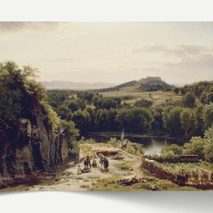 Country Painting, River Landscape Farmhouse Landscape, Farm Painting, Scenery Decor # 92