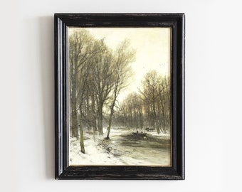 Winter Forest Landscape, County Landscape, Snow Painting, Vintage Painting, Farmhouse Decor # 76