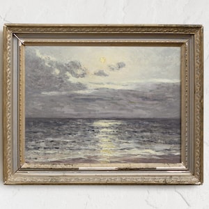 Moonlight Sea Painting, Moonlight Seascape, Seascape Painting, Beach Landscape, Coastal Print, Mailed Print # 178