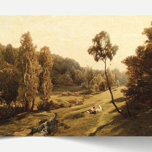Autumn Landscape, Meadow Painting, Country Landscape, Vintage Painting, Farmhouse Art # 73