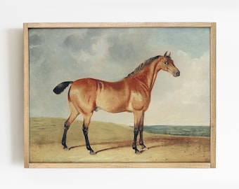 Equestrian Horse Painting: Vintage Style Farmhouse Wall Art # 150