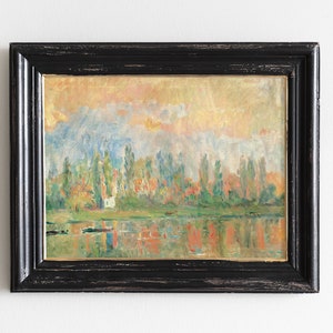 Colorful Autumn Landscape Painting, Impressionist River Scene with Trees # 223