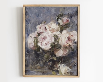 Pink Roses Still Life Painting: Vintage Floral Print # 135