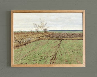 Spring Landscape, Meadow Painting, Country Landscape, Vintage Painting, Farmhouse Decor # 184