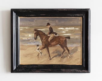 Vintage Horse Art Print, Equestrian Beach Rider Painting