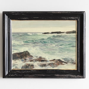 Coastal Painting, Seascape Painting, Seaside Artwork, Vintage Landscape, Ocean Art # 198