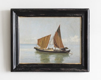 Vintage Sailboat Seascape Print: Beach House Wall Art # 179