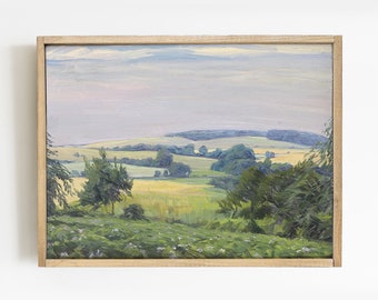 French Country Meadow Landscape Painting: Farmhouse Decor Print # 156