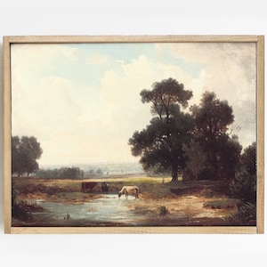 Cattle Painting, Cows Painting, Farmhouse Landscape, Country Landscape # 133