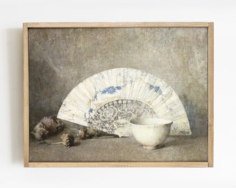 The Fan Still Life, Still Life Painting, Vintage Painting, Kitchen Decor, Antique Print # 206