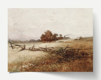Vintage Farmhouse Landscape Print: Country Cottage Painting # 1