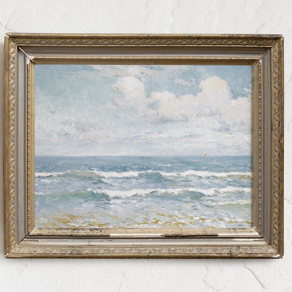 Seascape Painting, Sailboats Print, Ocean Painting, Vintage Landscape # 207