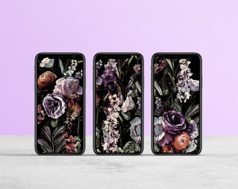 3 Violet White Orange Purple Flowers Phone Wallpapers, iPhone Wallpaper, Android Wallpaper, Colorful Flowers Background, Digital Download