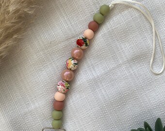 Floral Pink/Green Pacifier Clip