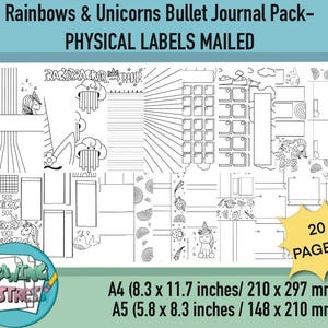 Bullet Journal, BuJo Templates, Hand-Drawn, Bullet Journal Inserts- Rainbows & Unicorns Bullet Journal Pack