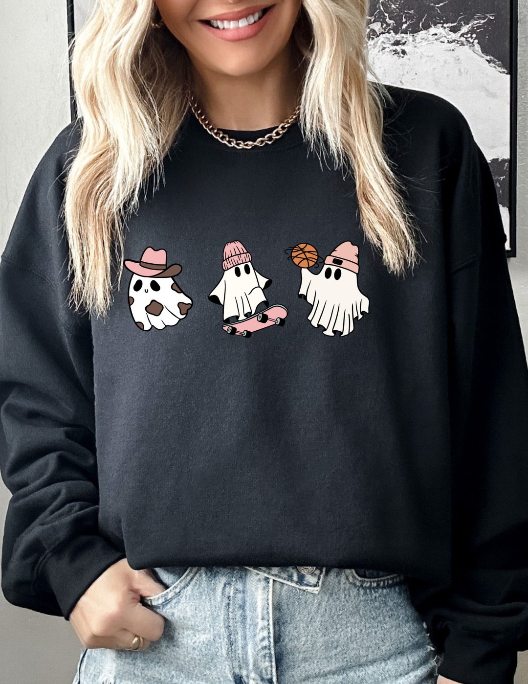 Funny Ghosts Sweatshirt Ghosts Skateboarding Retro Ghosts Sweatshirt