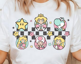 Camiseta vintage de Super Mario con colores cómodos, película de Super Mario Bros., camiseta de viaje con Mario, Super Mario adorable, camiseta retro de Mario de 1985, viaje familiar