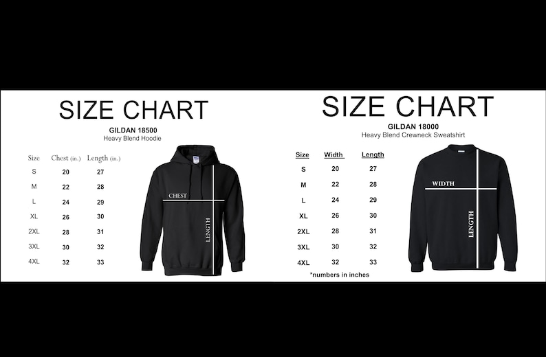 a size chart for a hoodie with measurements