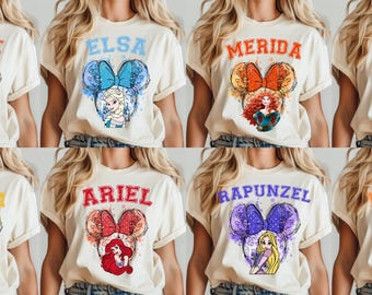 Disney All Princesses Characters Shirt, Cinderella Snow White Ariel Belle Rapunzel Tee, Girl Disney Trip Tee, Princess Castle, Watercolor