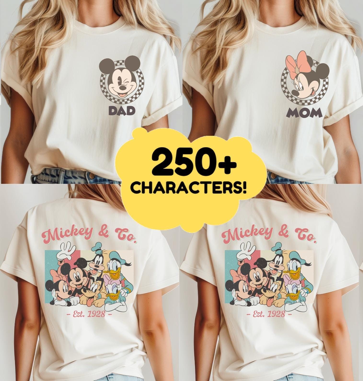 Retro Custom Mickey & Friends Shirt, Disney Vacation Shirt, Checkered Magic Kingdom Family Matching Trip Tee, WDW Front Back Custom Shirt