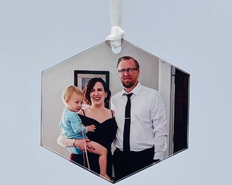Your Picture Acrylic Hexagon Ornament, Personalized Shatterproof Photo Ornament, Custom Photo Christmas Gift, Personalized Holiday Gift