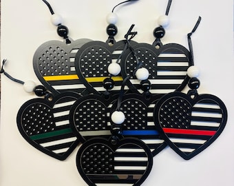 Laser Cut Heart Ornament: First Responder Thin Line Flag Gift