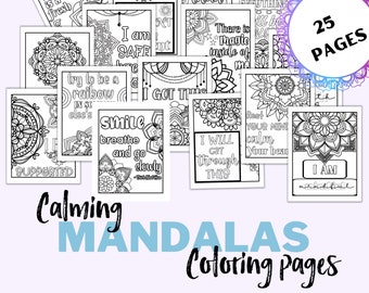 Anxiety Coloring Book/Digital/Instant Download/Easy Mandala Coloring Book for Kids/Mandala Coloring/For Kids/Self Care Coloring Pages/V1