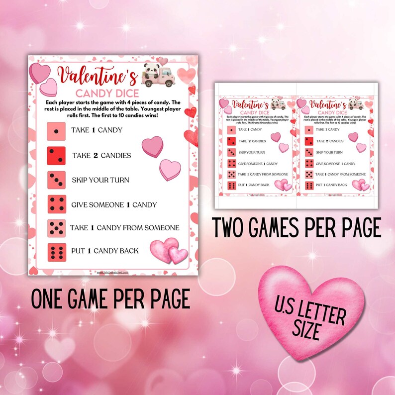 Valentine’s Candy Dice Game, Printable Valentine Game for Kids ...