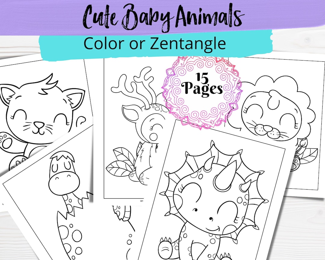 Cute Animal Coloring Pages / Baby Animal Coloring Book / Digital ...