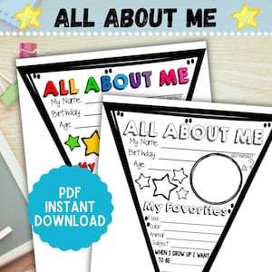 Allt om mig-banner Första skoldagen utskrivbar Tillbaka till skolan-aktivitet Allt om mig Vimpel Klassrumsdisplay Allt om mig utskrivbar